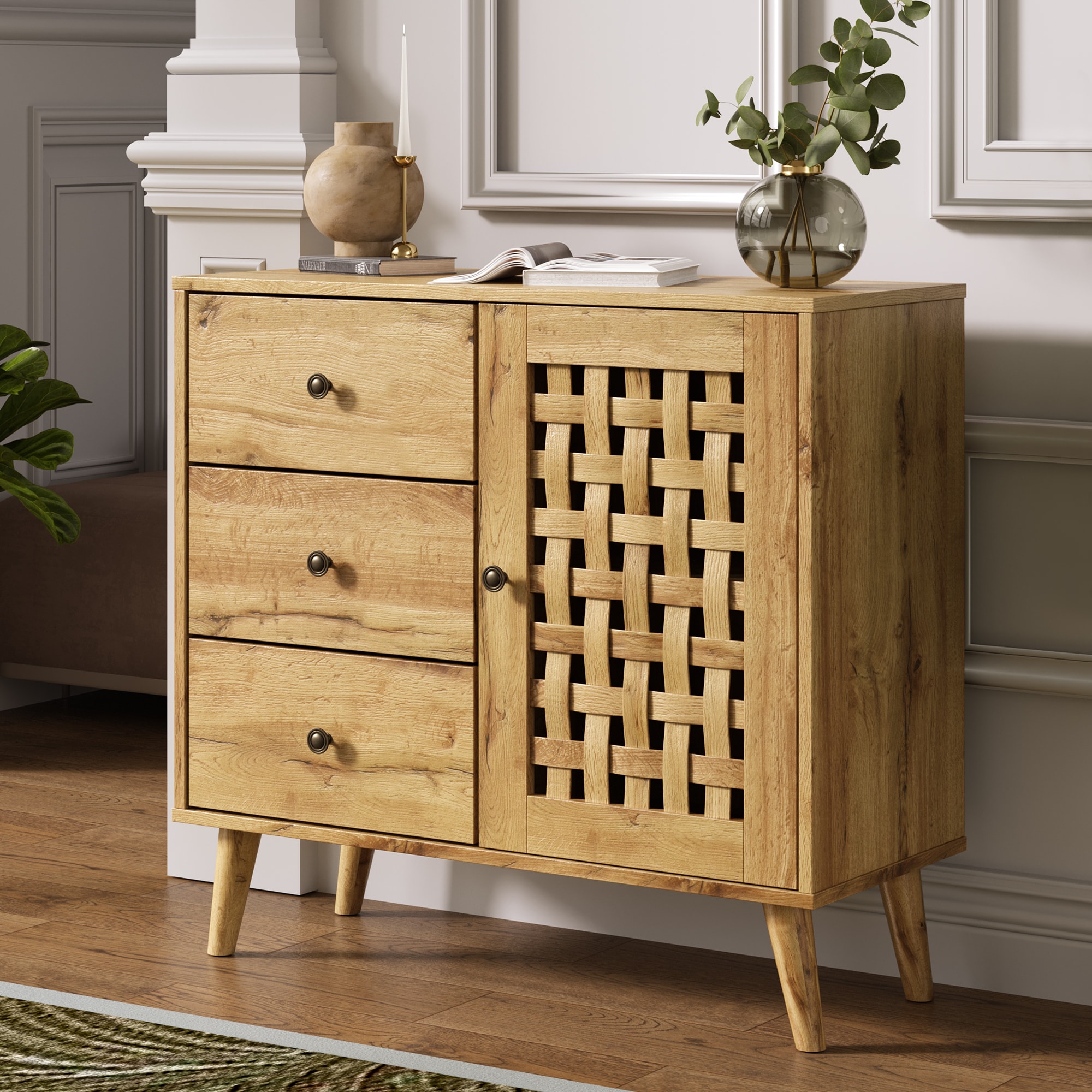 Vintage Sideboard With Basket Weave Doors And Drawers For Home_voghion.com
